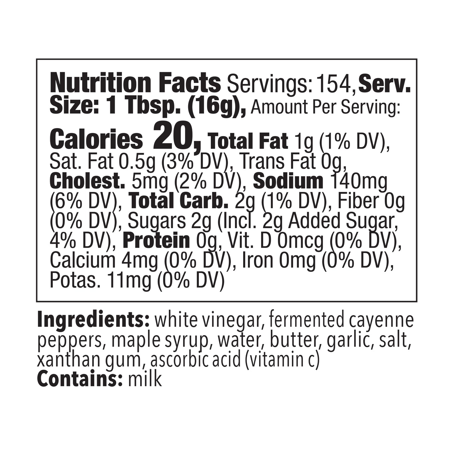 
                  
                    Nutrition facts and ingredient panel for Blonde Beard’s Chicken & Waffles buffalo wing sauce half gallon.
                  
                
