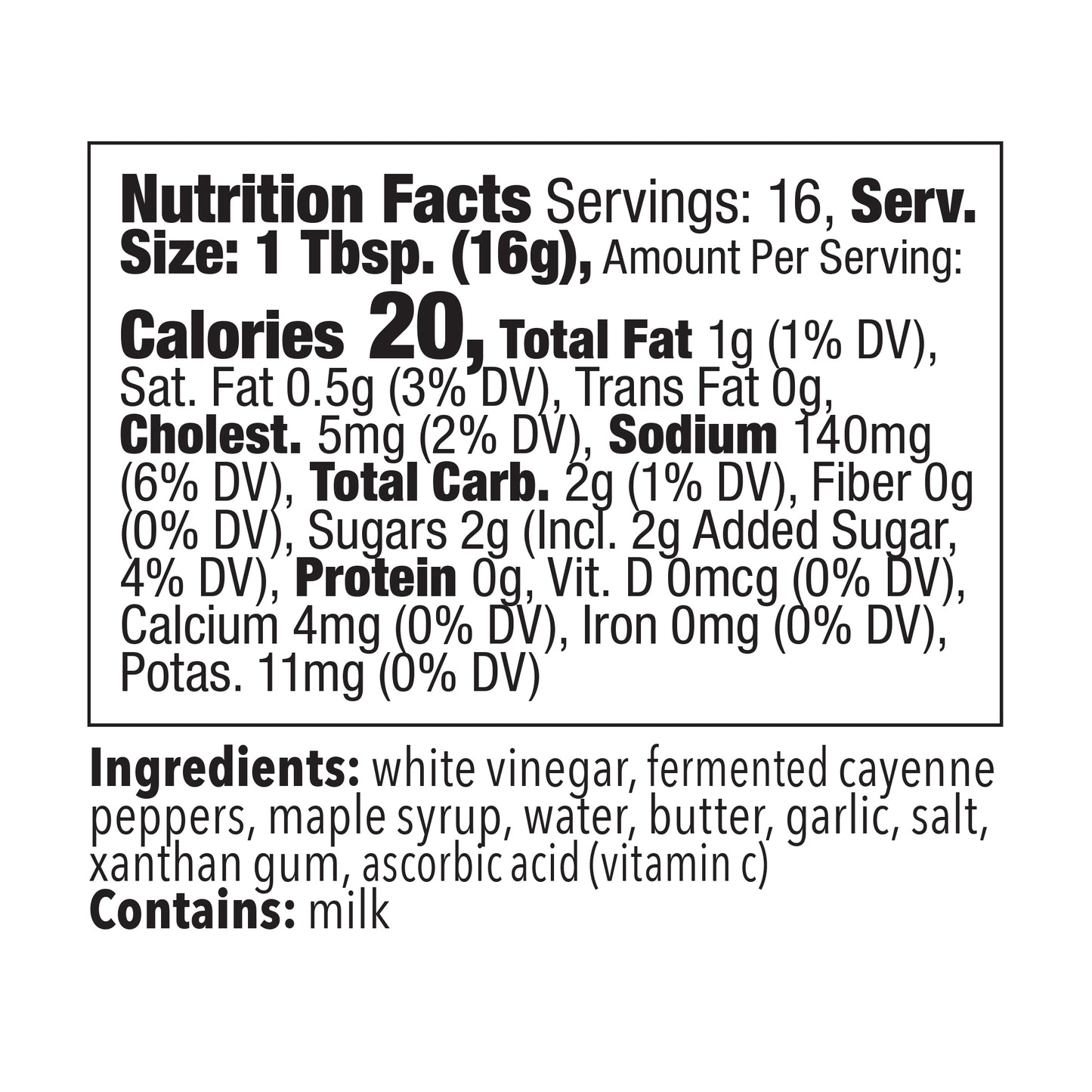 
                  
                    Nutrition facts and ingredient panel for Blonde Beard’s Chicken & Waffles buffalo wing sauces
                  
                