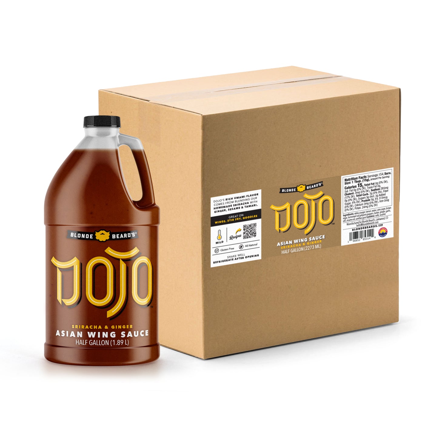 
                  
                    2-pack case of half gallon Blonde Beard’s Dojo Asian wing sauce jugs.
                  
                