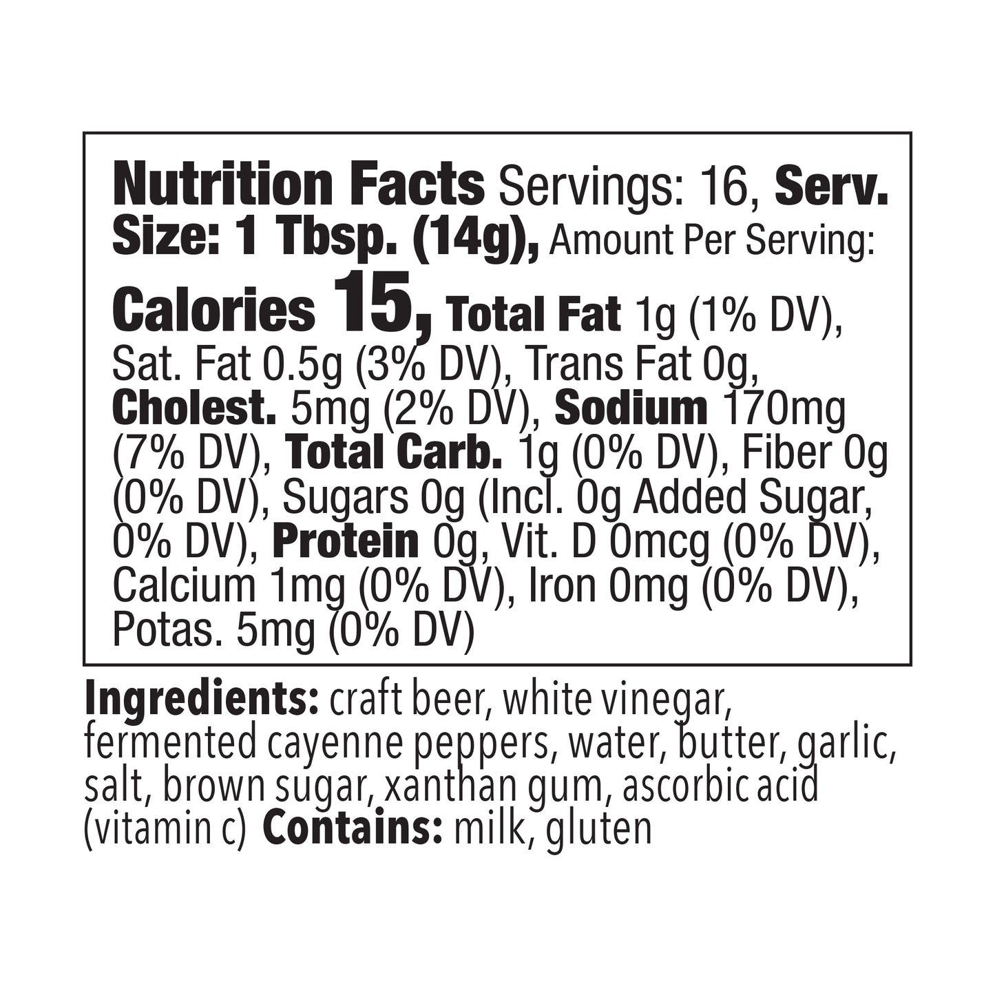 
                  
                    Nutrition facts and ingredient panel for Blonde Beard’s IPA Buffalo wing sauce.
                  
                