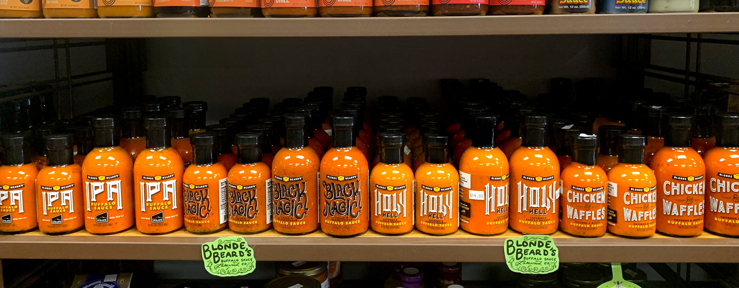 Wholesale buffalo wing sauces by Blonde Beard’s for retail and foodservice

